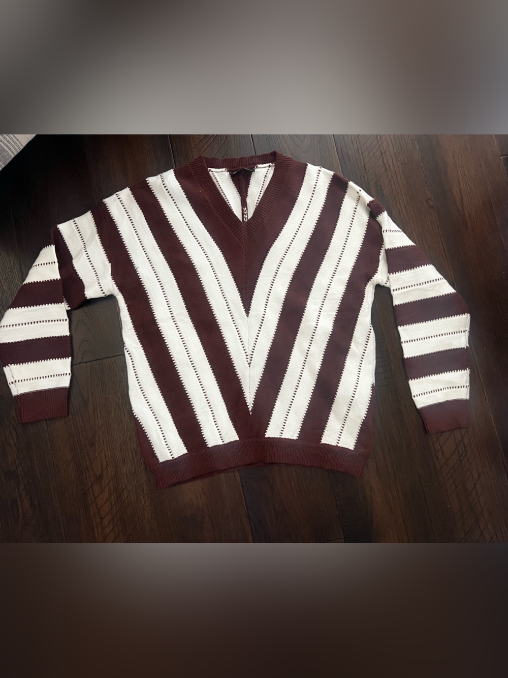 Striped V-Neck Sweater in brown and White